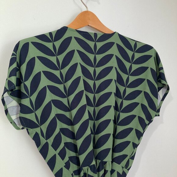 ANN TAYLOR 3/4 Sleeve Geometric BLACK Green WRAP DRESS-V-NECK -KNEE LENGTH Sz 8 - Picture 7 of 11